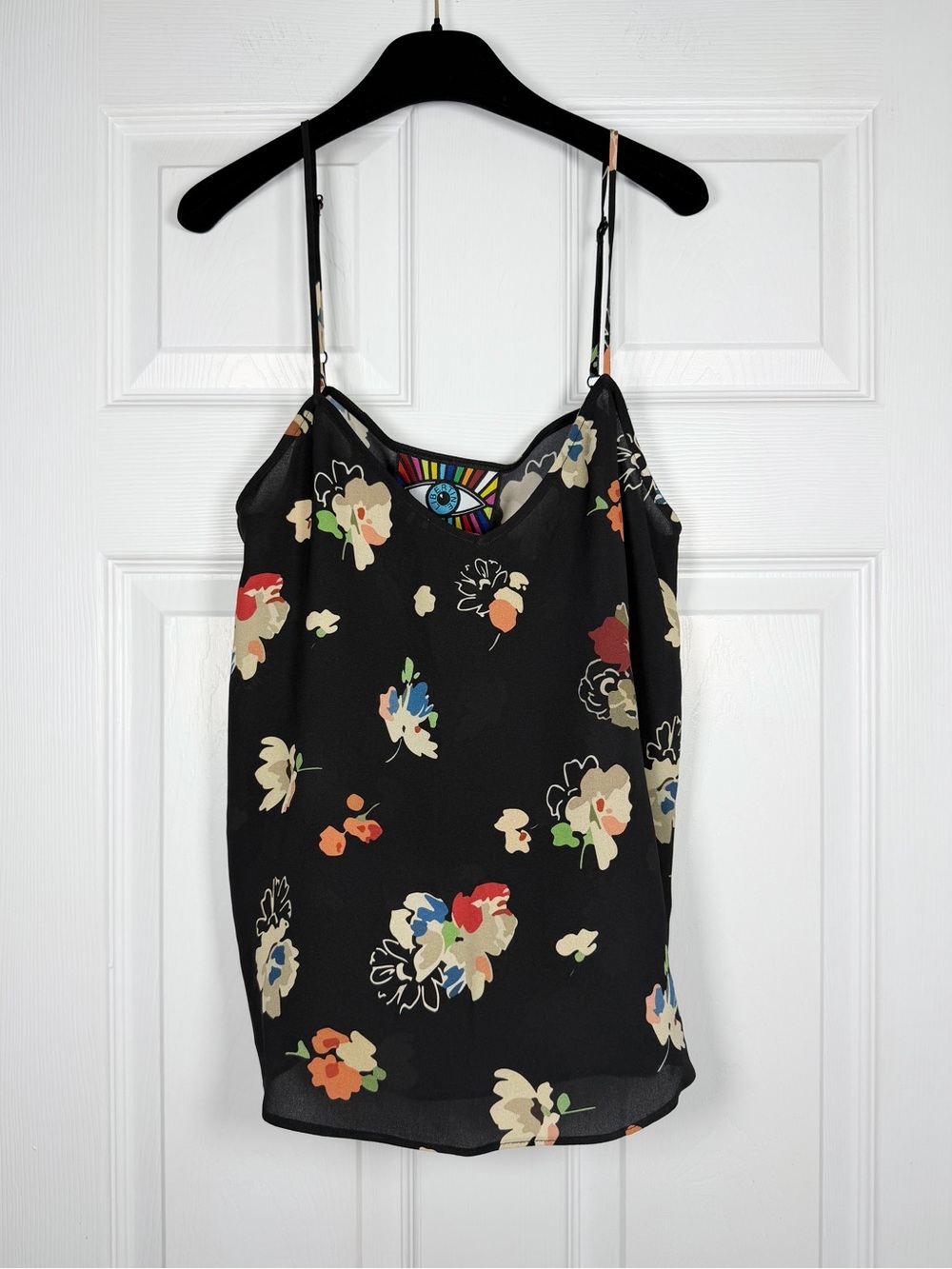 Libertine Size M • Black Sleeveless Floral Blouse Y2K Asian Oriental Silk 90s.